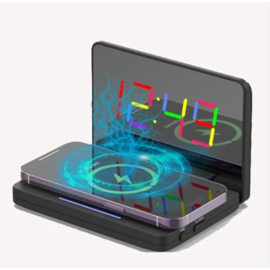 LED Mirror Alarm Clock with Wireless Charger