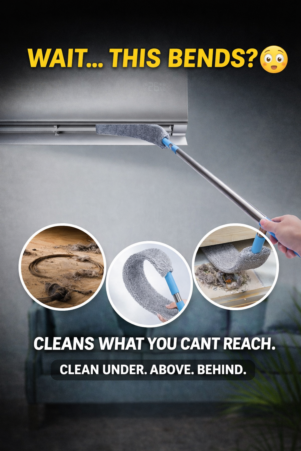 Retractable Under-Bed Dust Removal Mop - Extends to 156cm, Microfiber