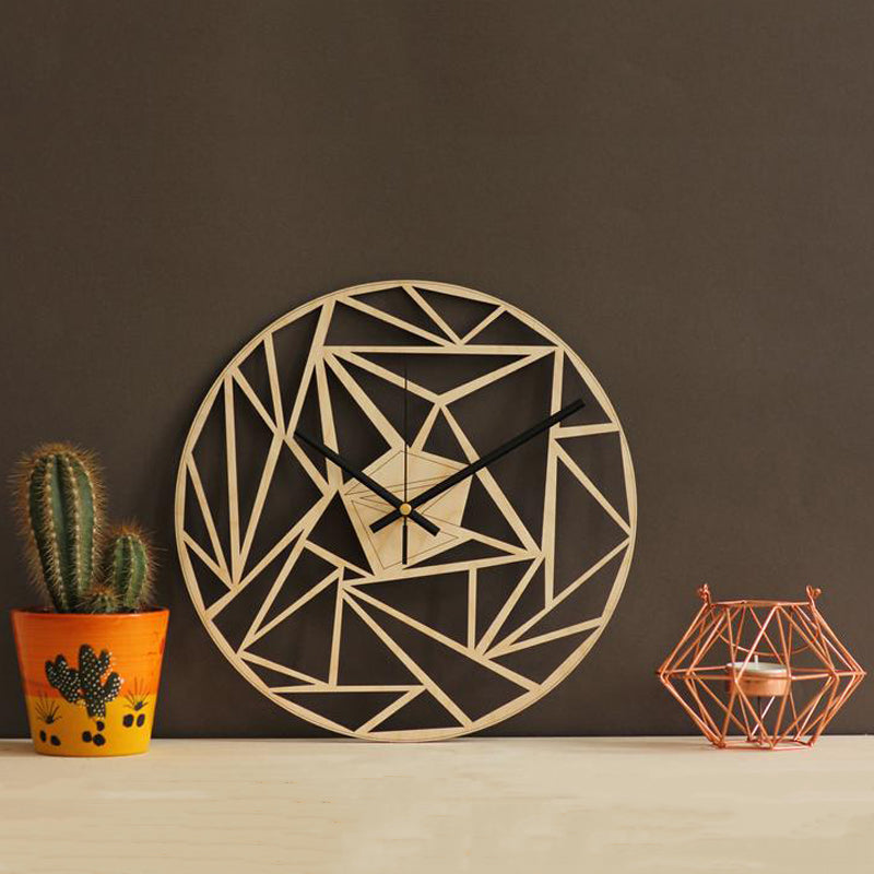 Geometric Pattern Wall Clock - 12" Modern Wooden Silent Quartz