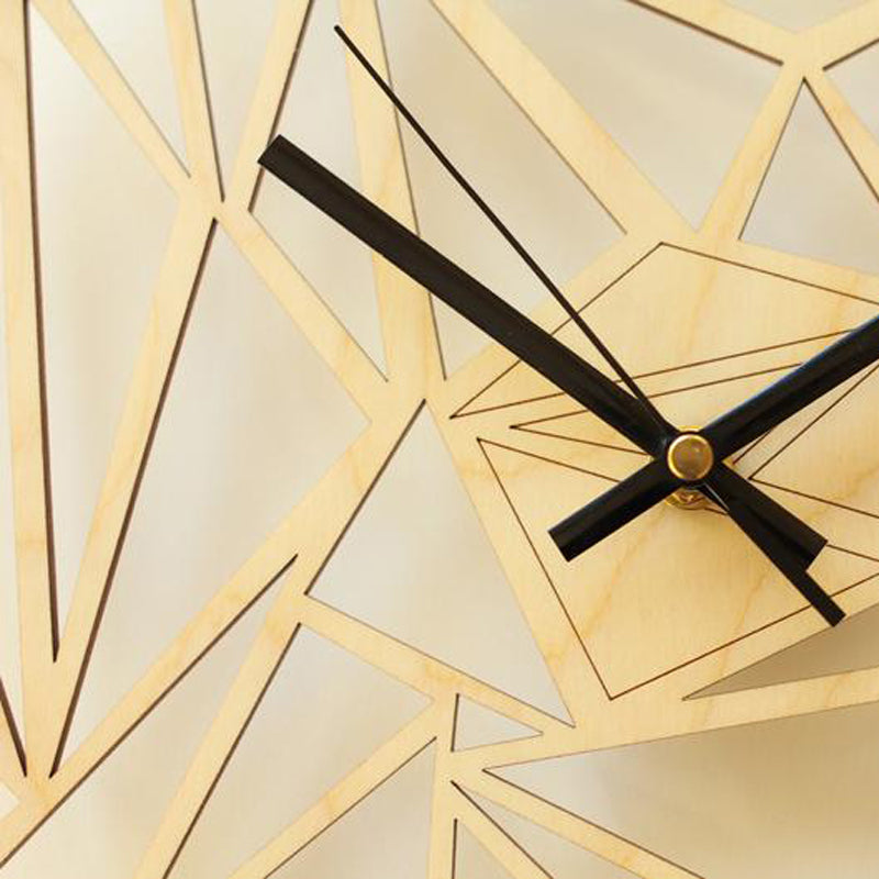 Geometric Pattern Wall Clock - 12" Modern Wooden Silent Quartz