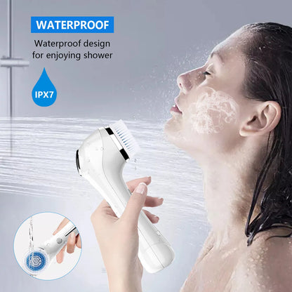 3-in-1 Facial Cleansing Brush - IPX7 Waterproof, Rechargeable, 4 Brush Heads