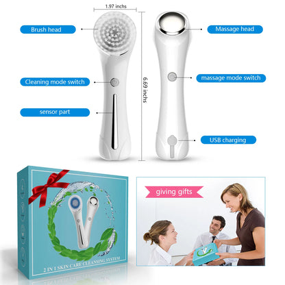 3-in-1 Facial Cleansing Brush - IPX7 Waterproof, Rechargeable, 4 Brush Heads