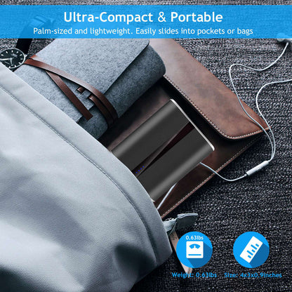 Ultra-Compact Power Bank with Dual USB Ports - 12,000mAh Fast Charging Battery Pack