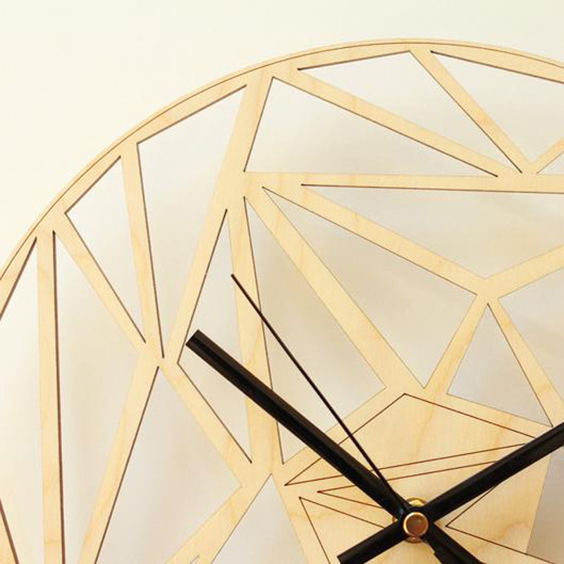 Geometric Pattern Wall Clock - 12" Modern Wooden Silent Quartz