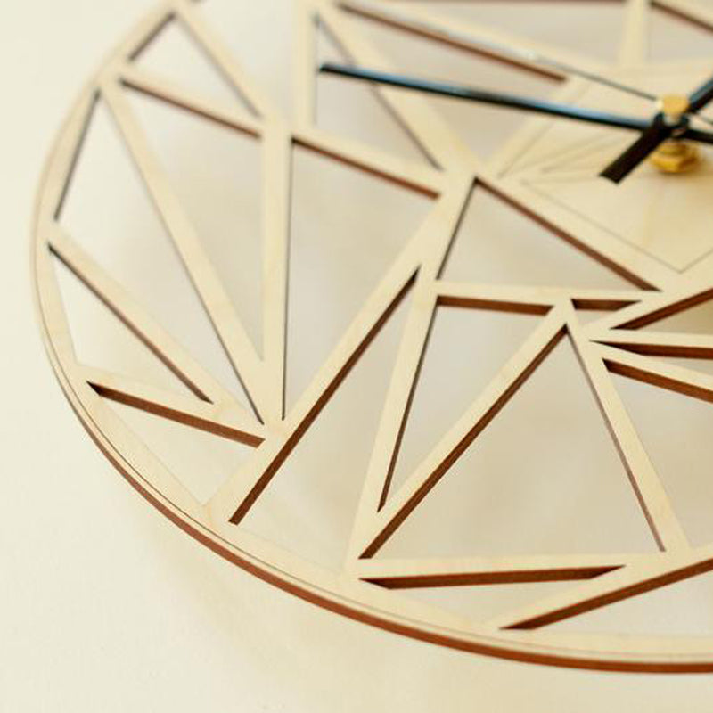 Geometric Pattern Wall Clock - 12" Modern Wooden Silent Quartz