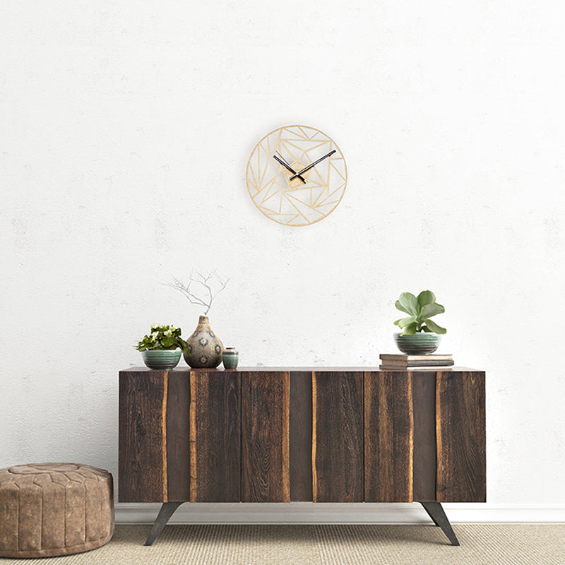 Geometric Pattern Wall Clock - 12" Modern Wooden Silent Quartz