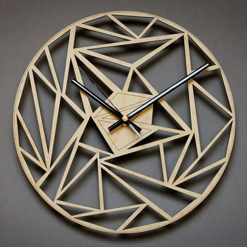 Geometric Pattern Wall Clock - 12" Modern Wooden Silent Quartz