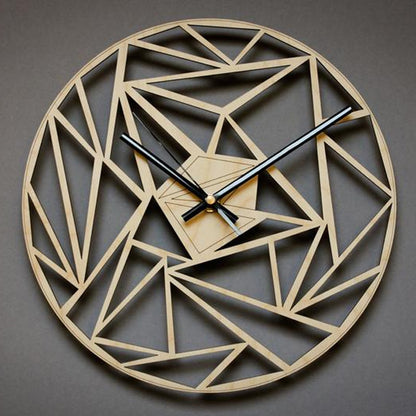 Geometric Pattern Wall Clock - 12" Modern Wooden Silent Quartz