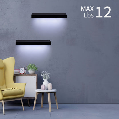 LED Floating Wall Shelf 15.75" - Black with Built-in Lighting & Invisible Brackets