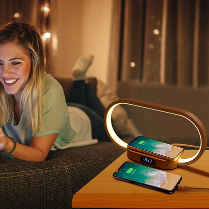 Bedside Table Lamp with Wireless Charging & Clock - Touch Control LED Desk Light