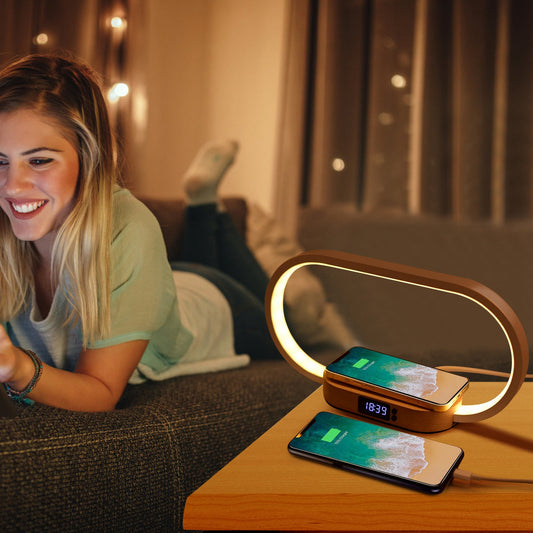 Bedside Table Lamp with Wireless Charging & Clock - Touch Control LED Desk Light