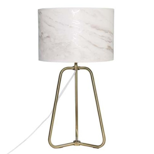 Marble Table Lamp - Modern Cylindrical Shade with Bronze Base & Inline Switch