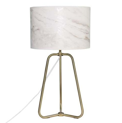Marble Table Lamp - Modern Cylindrical Shade with Bronze Base & Inline Switch