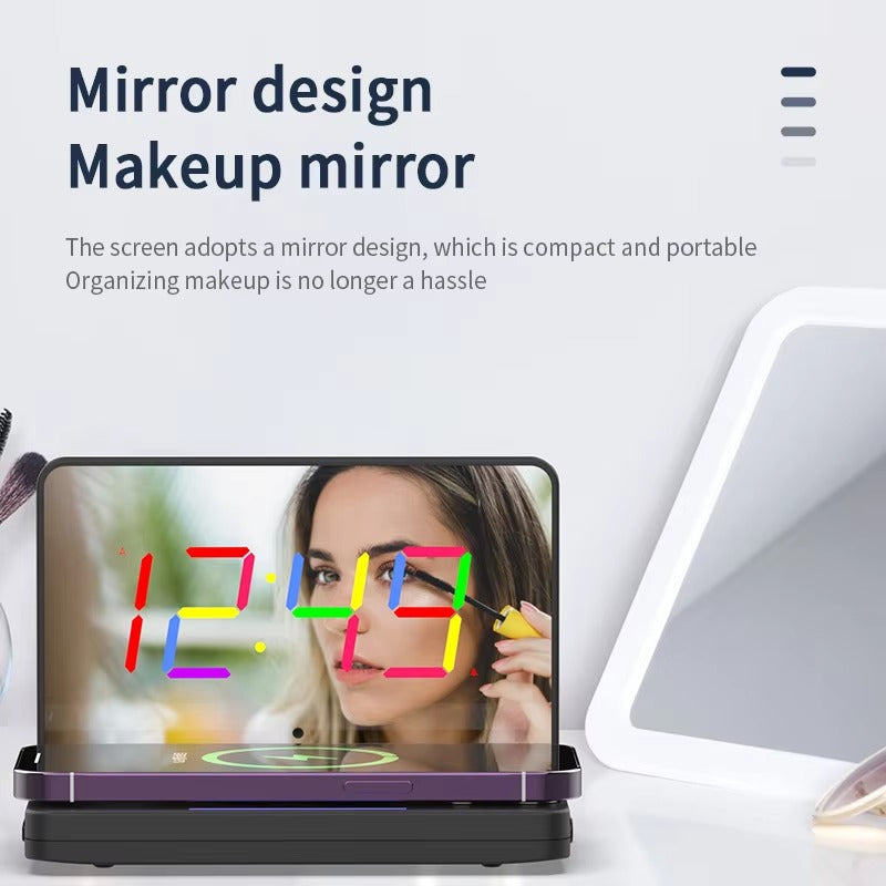 LED Mirror Alarm Clock with Wireless Charger