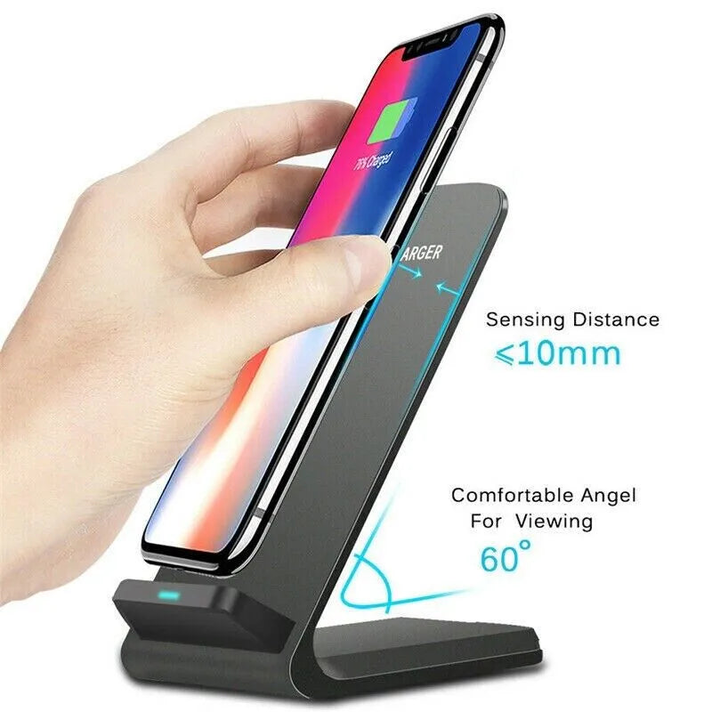 15W Qi Wireless Fast Charger Stand - Dual Coil Charging Pad for iPhone & Samsung