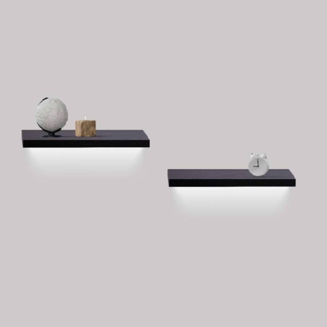 LED Floating Wall Shelf 15.75" - Black with Built-in Lighting & Invisible Brackets