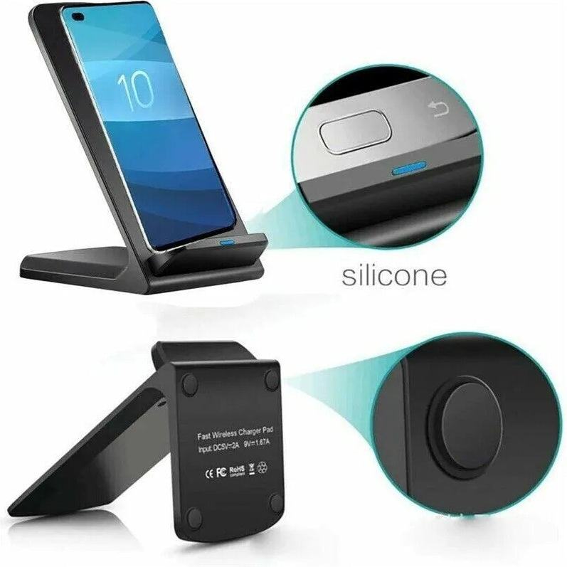 15W Qi Wireless Fast Charger Stand - Dual Coil Charging Pad for iPhone & Samsung