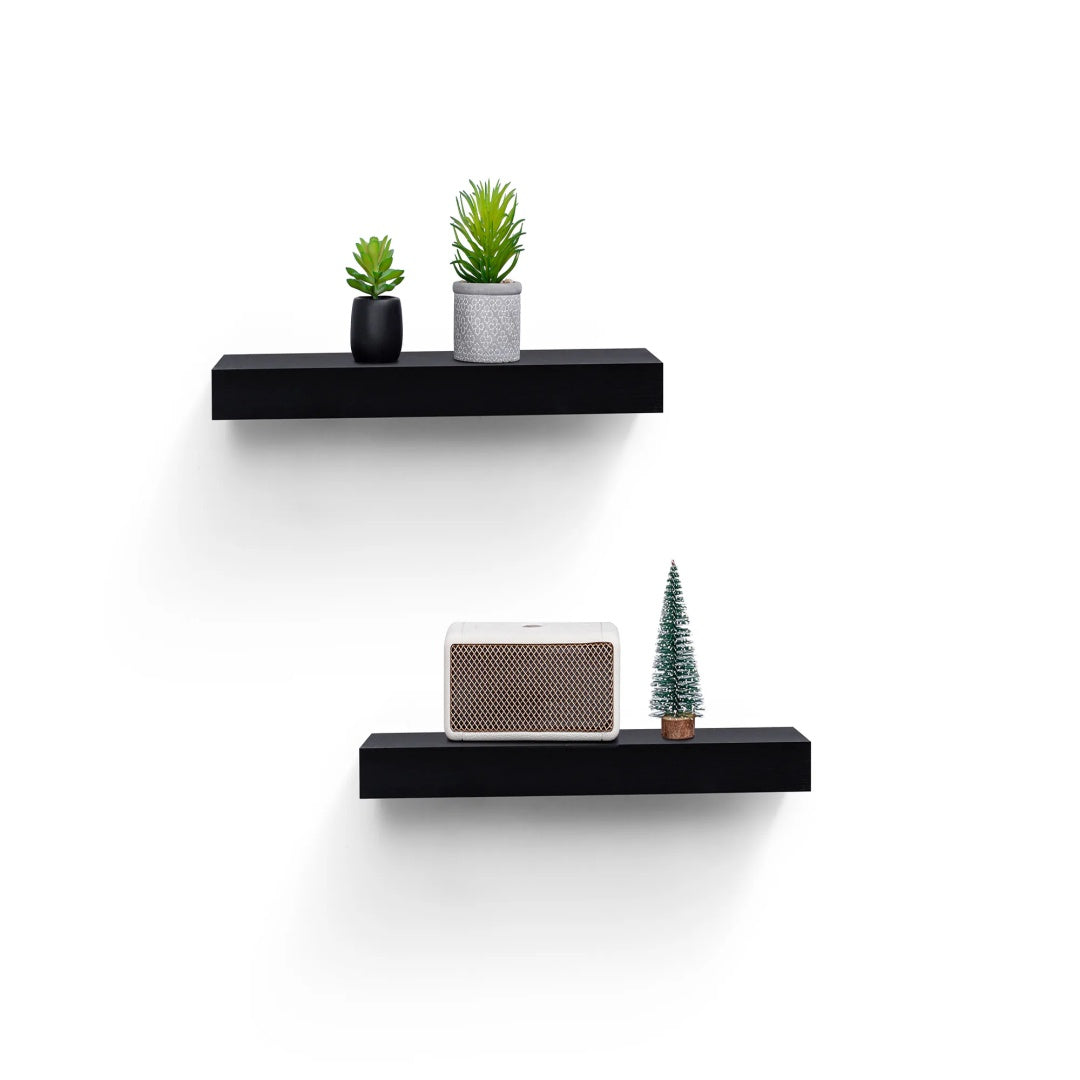 LED Floating Wall Shelf 15.75" - Black with Built-in Lighting & Invisible Brackets