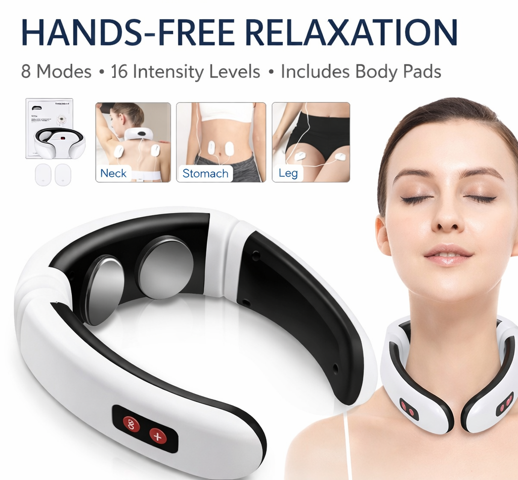 Electric Pulse Neck Massager - 8 Modes, 16 Intensity Levels & Body Pads