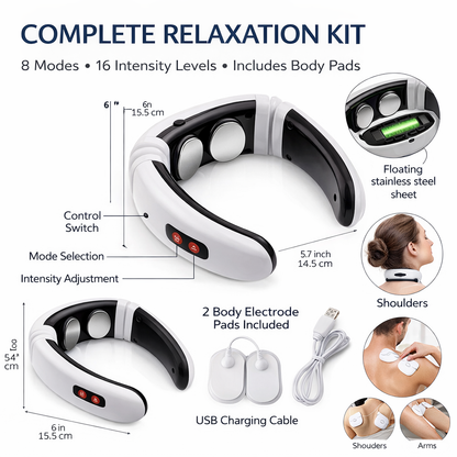 Electric Pulse Neck Massager - 8 Modes, 16 Intensity Levels & Body Pads