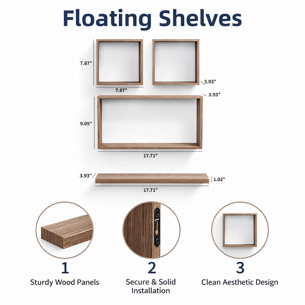 Floating Wall Shelves 17.7" - Maple Wood with Invisible Brackets
