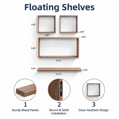 Floating Wall Shelves 17.7" - Maple Wood with Invisible Brackets