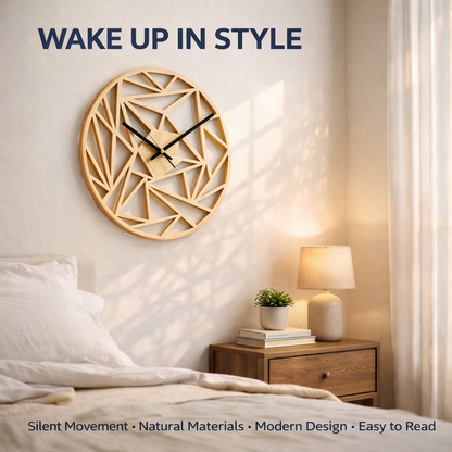 Geometric Pattern Wall Clock - 12" Modern Wooden Silent Quartz