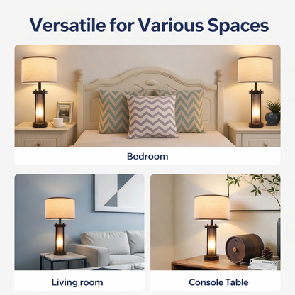 Farmhouse Table Lamps Set of 2 with USB Ports - Bedside Nightstand Lamps