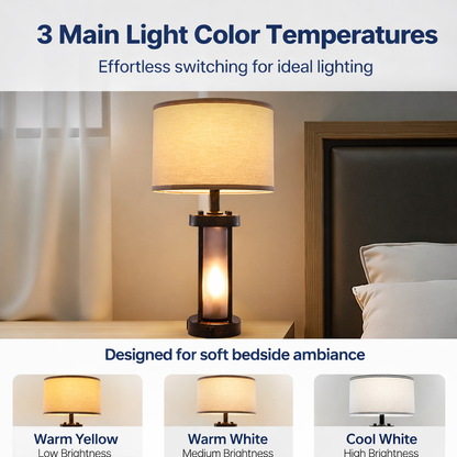 Farmhouse Table Lamps Set of 2 with USB Ports - Bedside Nightstand Lamps