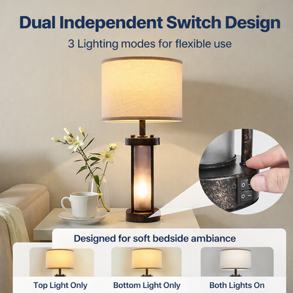 Farmhouse Table Lamps Set of 2 with USB Ports - Bedside Nightstand Lamps