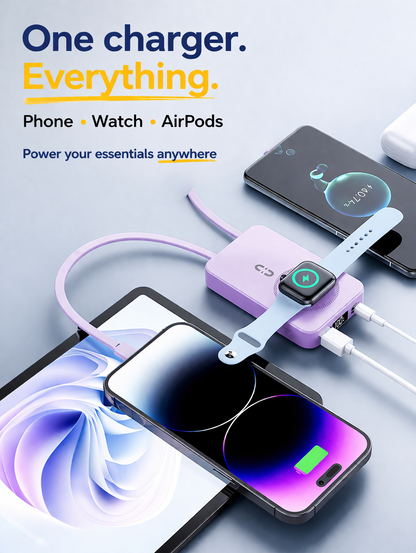 MagSafe Power Bank with Built-In Cables & Stand - 10,000mAh, 20W Fast Charging