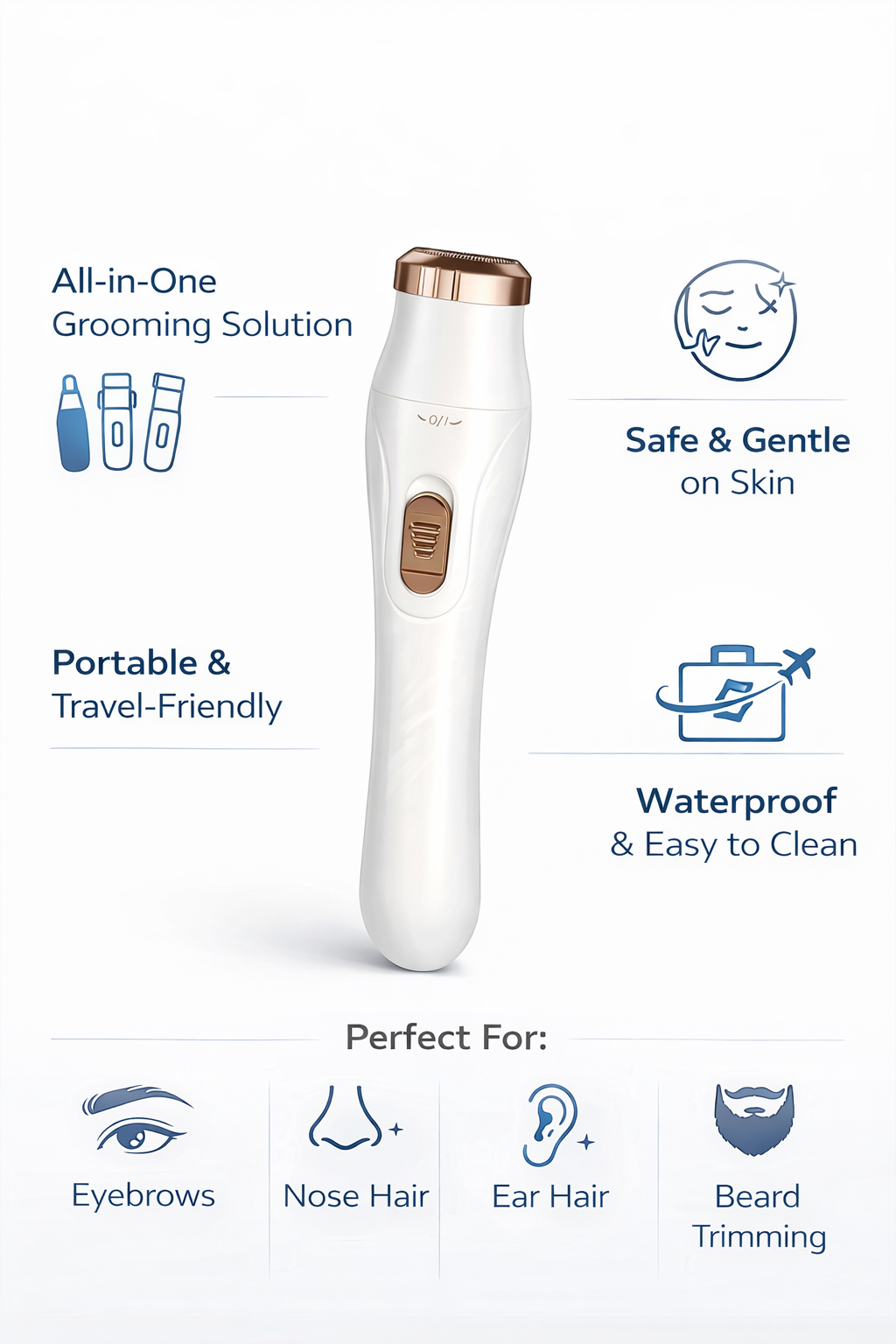 3-in-1 USB Rechargeable Trimmer - Eyebrow, Nose, Ear & Beard