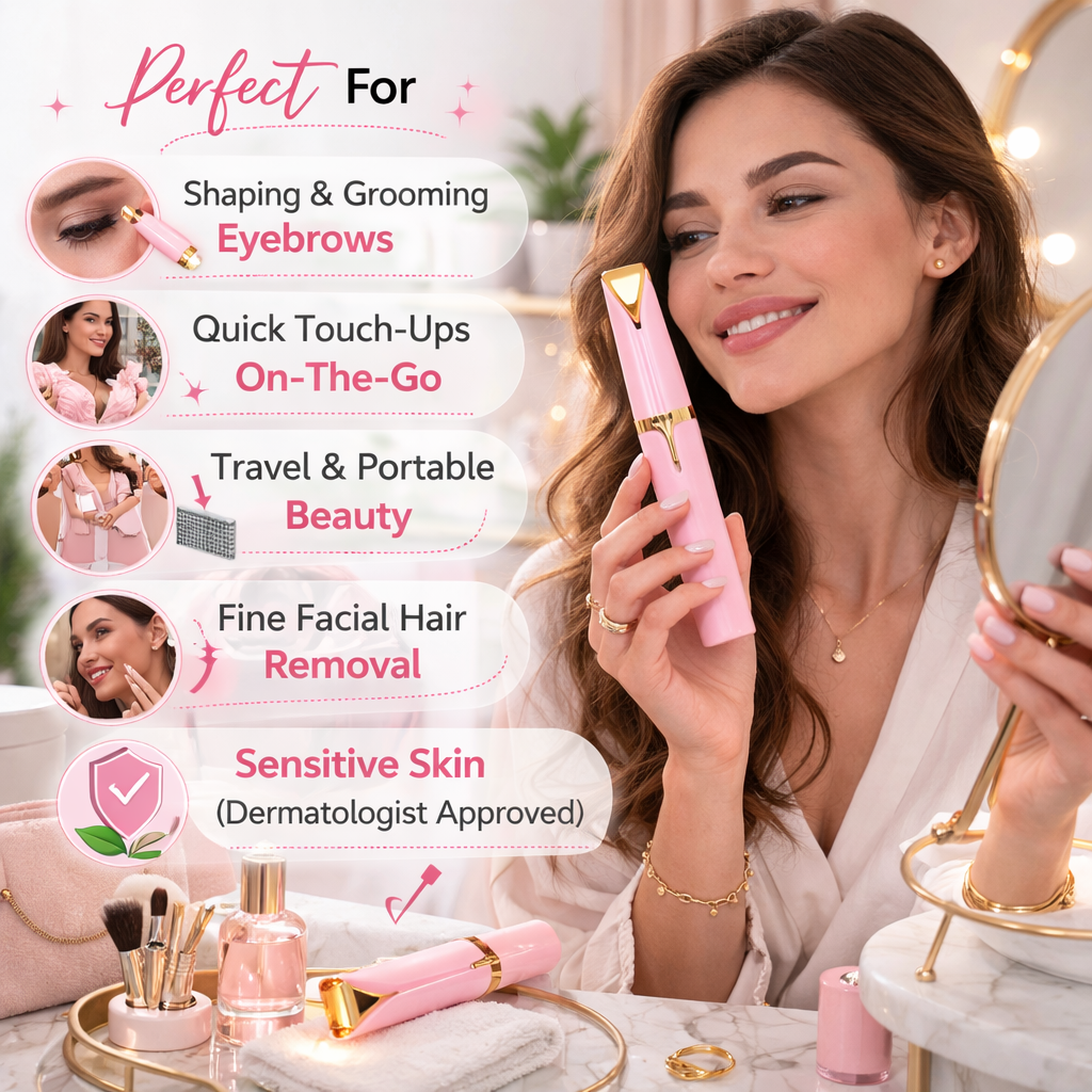 Mini Electric Eyebrow Trimmer with LED Light - Painless Hair Remover