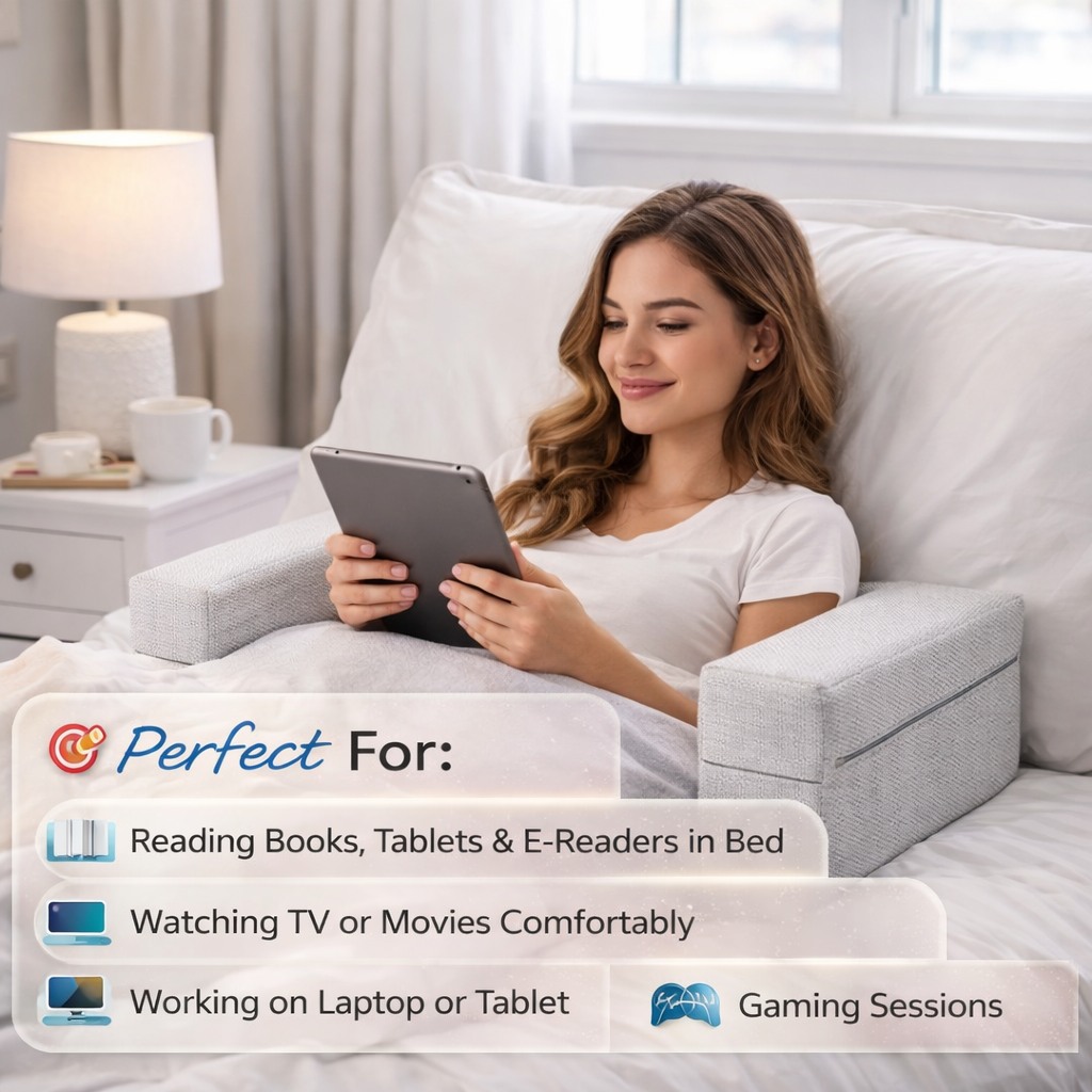 Multi-Purpose Reading Pillow - Comfortable Cushion with Back, Waist & Arm Rests