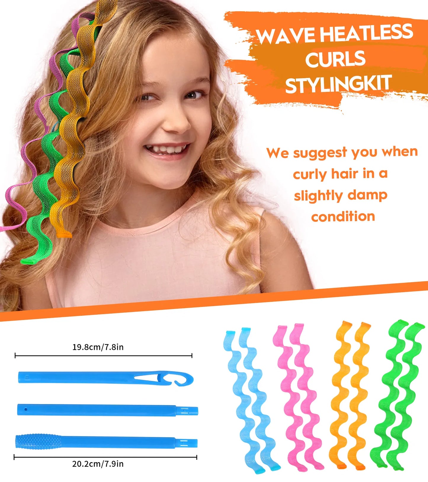 Heatless Hair Curlers Wave Styling Kit with Hooks - 30 Pcs, 6 Colors 30cm (11.81 inches)