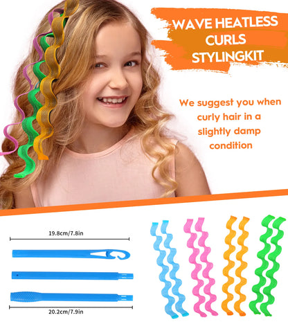 Heatless Hair Curlers Wave Styling Kit with Hooks - 30 Pcs, 6 Colors 30cm (11.81 inches)