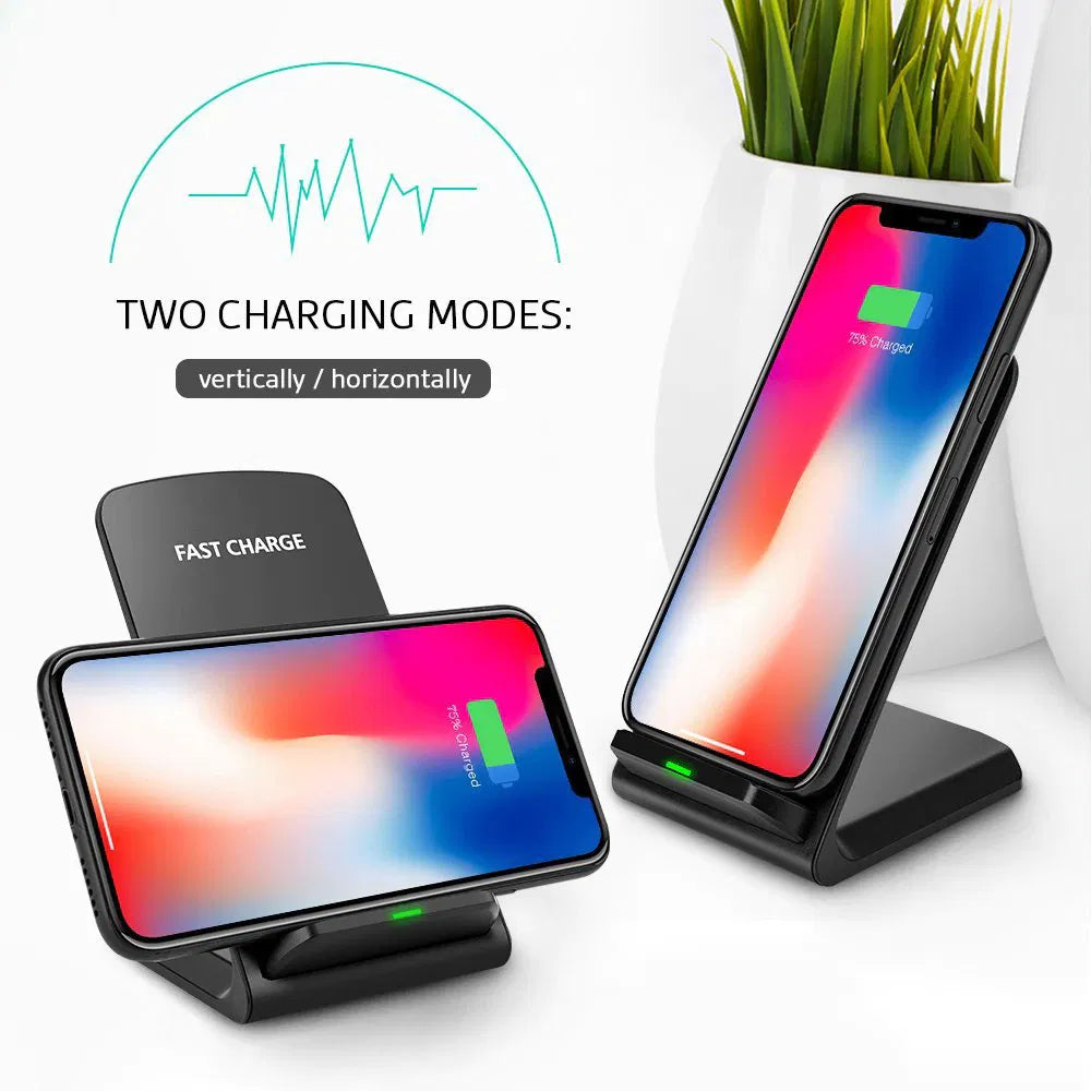 15W Qi Wireless Fast Charger Stand - Dual Coil Charging Pad for iPhone & Samsung