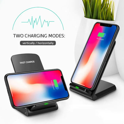 15W Qi Wireless Fast Charger Stand - Dual Coil Charging Pad for iPhone & Samsung
