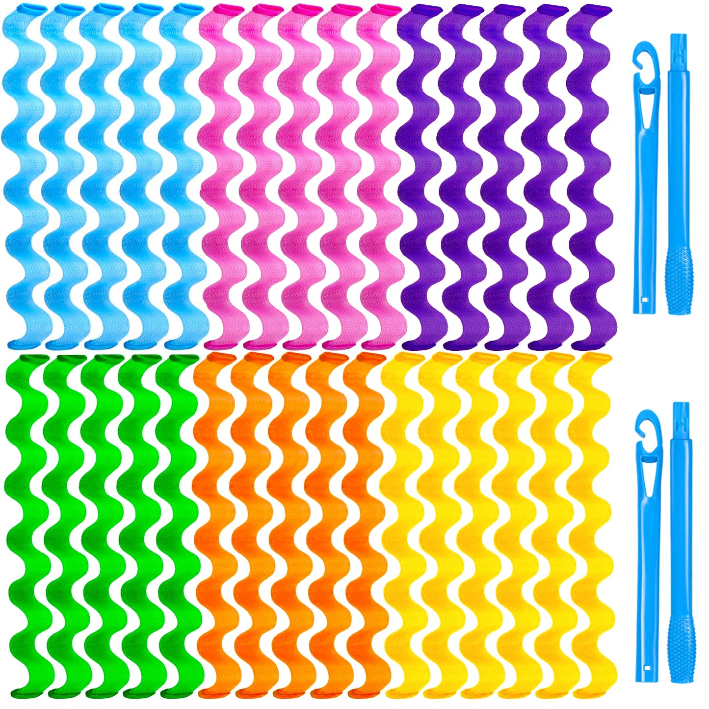 Heatless Hair Curlers Wave Styling Kit with Hooks - 30 Pcs, 6 Colors 30cm (11.81 inches)