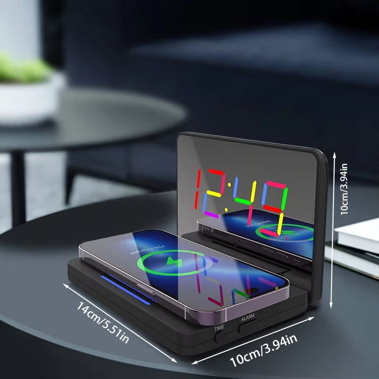 LED Mirror Alarm Clock with Wireless Charger
