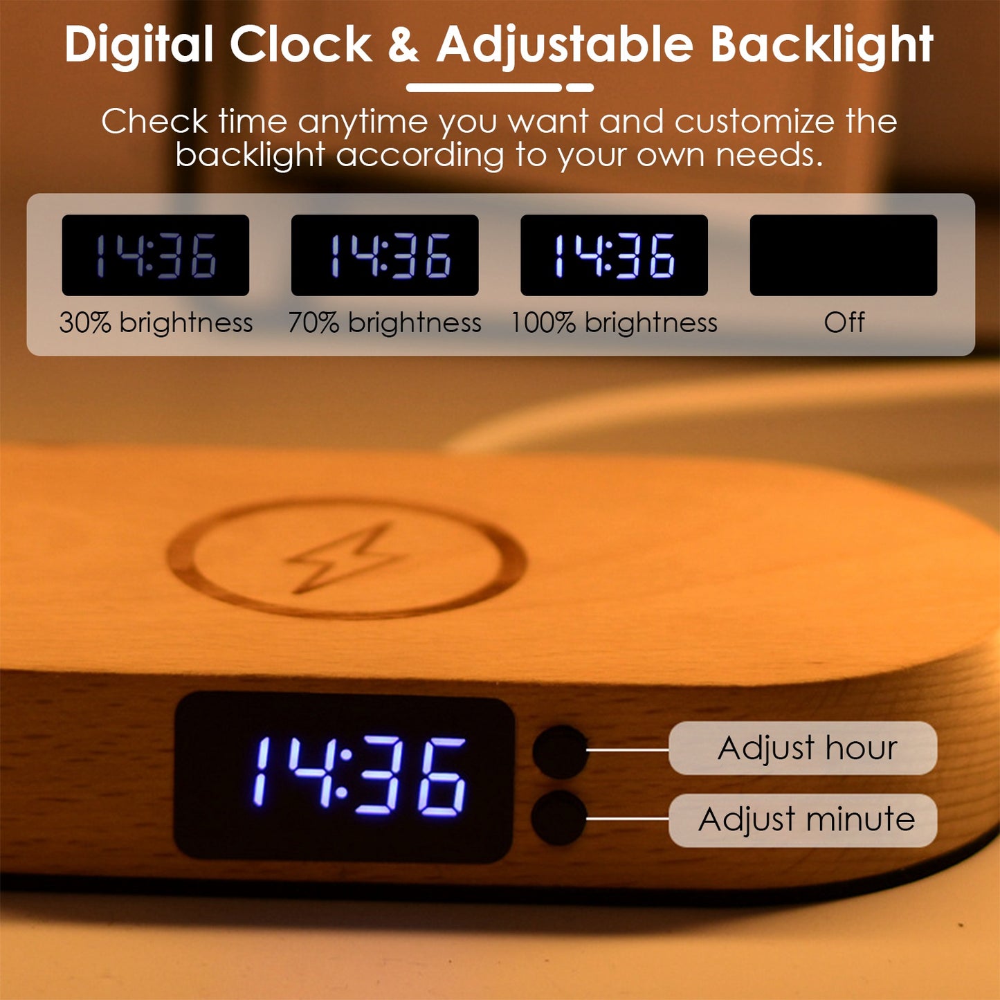 Bedside Table Lamp with Wireless Charging & Clock - Touch Control LED Desk Light