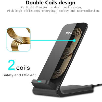 15W Qi Wireless Fast Charger Stand - Dual Coil Charging Pad for iPhone & Samsung