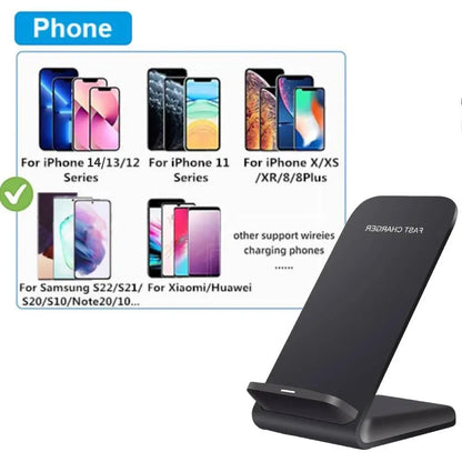15W Qi Wireless Fast Charger Stand - Dual Coil Charging Pad for iPhone & Samsung
