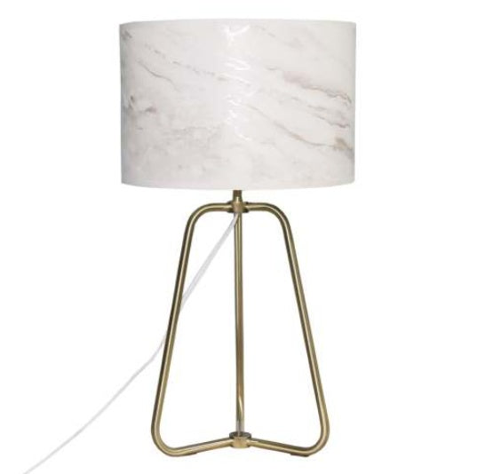Marble Table Lamp - Modern Cylindrical Shade with Bronze Base & Inline Switch