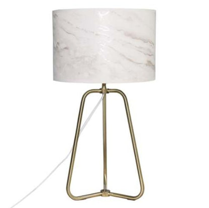 Marble Table Lamp - Modern Cylindrical Shade with Bronze Base & Inline Switch